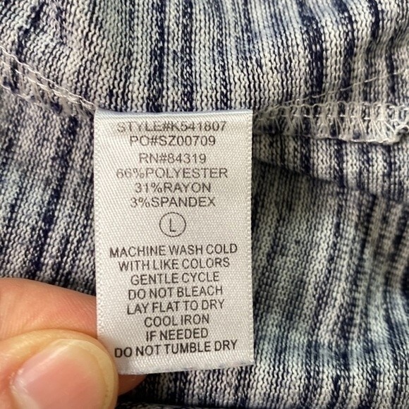 Cyrus Striped Henley Navy Tunic Top High Low Hem Long Sleeve 1/2 Button Front - Picture 7 of 14